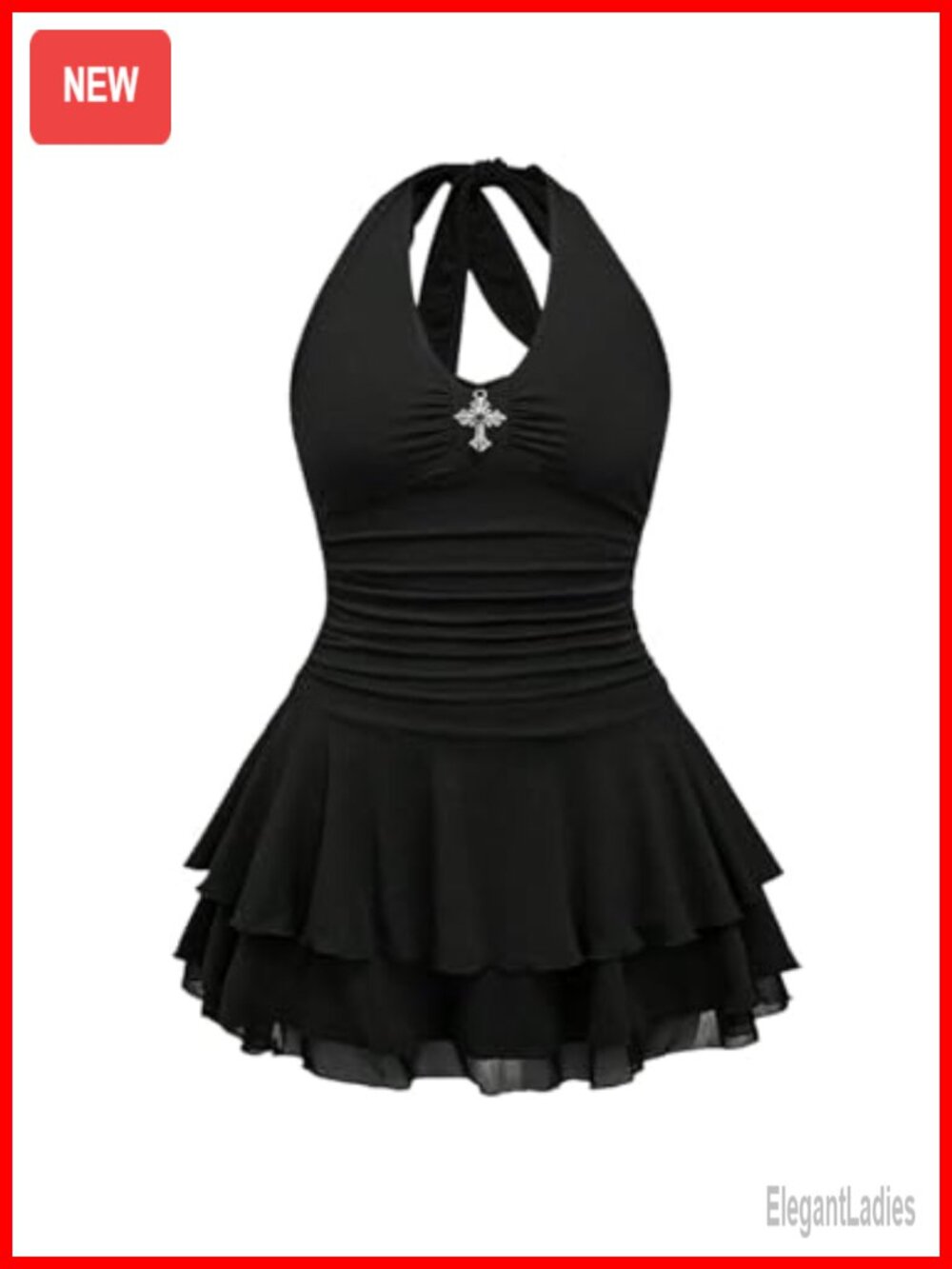 Plus Size Y2k Halter Tie Backless Ruched Ruffle Grunge Mini Dress